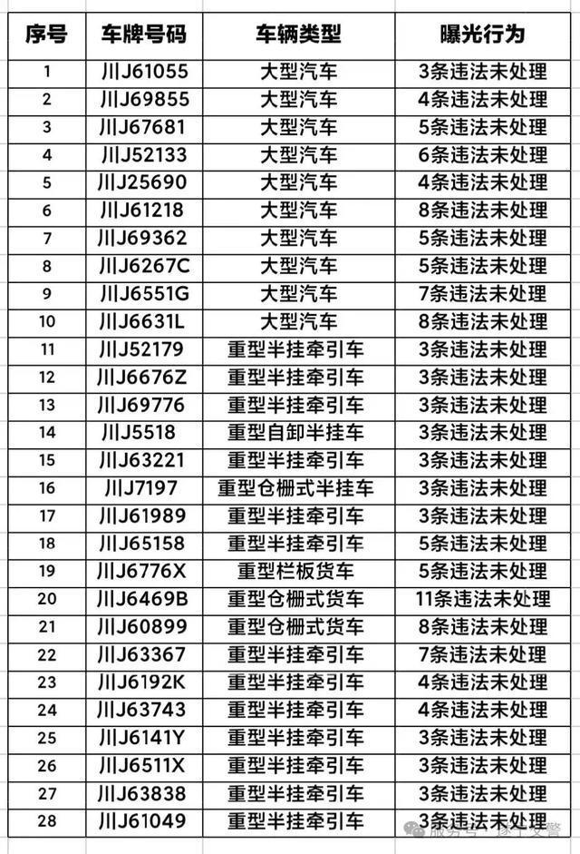 遂宁交警：2025年11月以下车辆和路段被曝光！